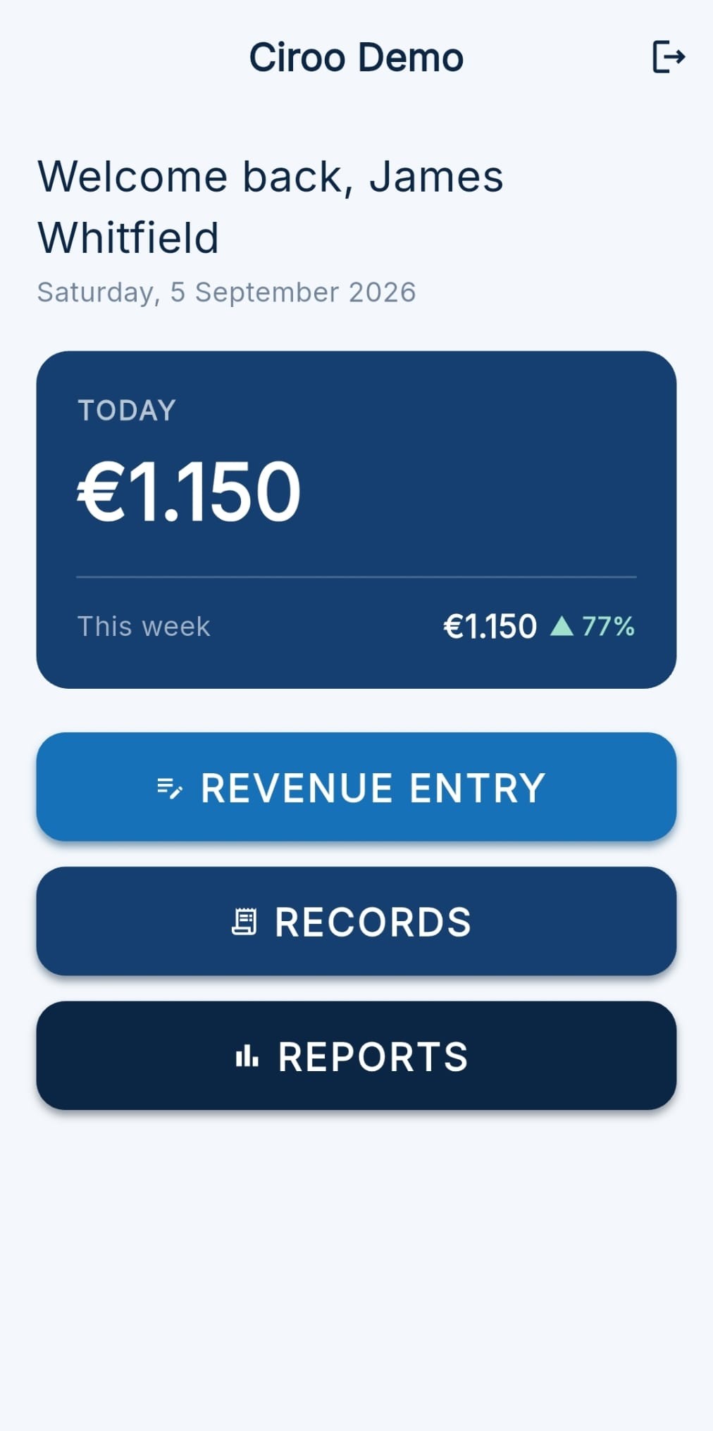 Ciroo app — daily sales entry screen
